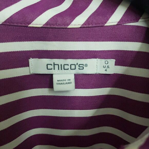 Chico's Women Striped Long Sleeve Button-Up Shirt Multicolor Size 0 US S - Picture 2 of 9